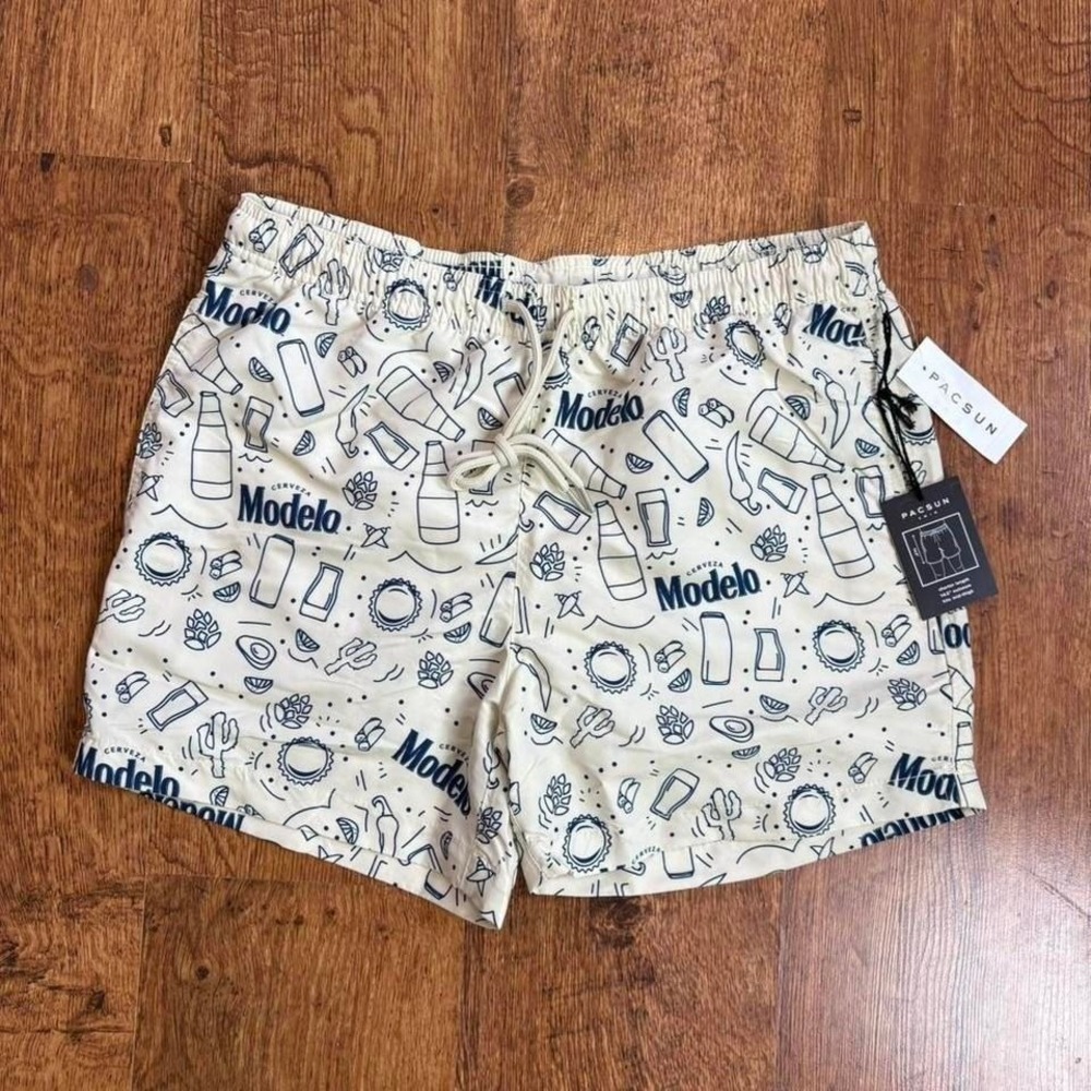 pacsun x modelo cream yellow swim trunks, new with tags, minor imperfections
